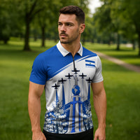 El Salvador Divine Savior Monument Zipper Polo Shirt Flor De Izote Coat Of Arms Fighter Jets Art