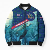 Montserrat Bomber Puffer Jacket with Sea Turtle Illustration Blue Underwater Ocean Design - Wonder Print Shop