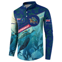 Montserrat Button Sweatshirt with Sea Turtle Illustration Blue Underwater Ocean Design - Wonder Print Shop