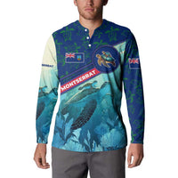 Montserrat Button Sweatshirt with Sea Turtle Illustration Blue Underwater Ocean Design - Wonder Print Shop