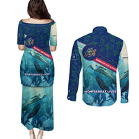 Montserrat Couples Matching Puletasi and Long Sleeve Button Shirt with Sea Turtle Illustration Blue Underwater Ocean Design - Wonder Print Shop
