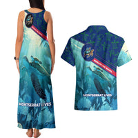 Montserrat Couples Matching Tank Maxi Dress and Hawaiian Shirt with Sea Turtle Illustration Blue Underwater Ocean Design - Wonder Print Shop