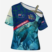 Montserrat Cross Shoulder Shirt with Sea Turtle Illustration Blue Underwater Ocean Design - Wonder Print Shop