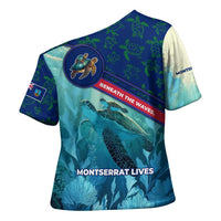 Montserrat Cross Shoulder Shirt with Sea Turtle Illustration Blue Underwater Ocean Design - Wonder Print Shop