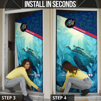 Montserrat Door Cover with Sea Turtle Illustration Blue Underwater Ocean Design - Wonder Print Shop