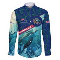 Montserrat Family Matching Long Sleeve Bodycon Dress and Hawaiian Shirt with Sea Turtle Illustration Blue Underwater Ocean Design - Wonder Print Shop