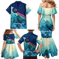 Montserrat Family Matching Mermaid Dress and Hawaiian Shirt with Sea Turtle Illustration Blue Underwater Ocean Design - Wonder Print Shop