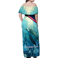 Montserrat Family Matching Off Shoulder Maxi Dress and Hawaiian Shirt with Sea Turtle Illustration Blue Underwater Ocean Design - Wonder Print Shop