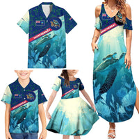 Montserrat Family Matching Summer Maxi Dress and Hawaiian Shirt with Sea Turtle Illustration Blue Underwater Ocean Design - Wonder Print Shop