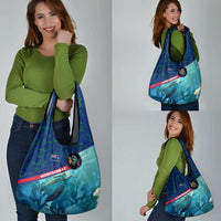Montserrat Grocery Bag with Sea Turtle Illustration Blue Underwater Ocean Design - Wonder Print Shop