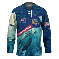 Montserrat Hockey Jersey with Sea Turtle Illustration Blue Underwater Ocean Design - Wonder Print Shop