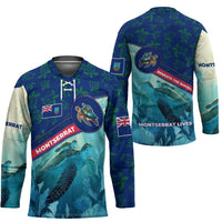 Montserrat Hockey Jersey with Sea Turtle Illustration Blue Underwater Ocean Design - Wonder Print Shop