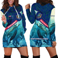 Montserrat Hoodie Dress with Sea Turtle Illustration Blue Underwater Ocean Design - Wonder Print Shop