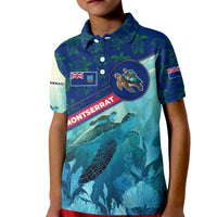 Montserrat Kid Polo Shirt with Sea Turtle Illustration Blue Underwater Ocean Design - Wonder Print Shop