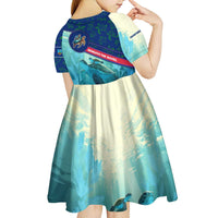 Montserrat Kid Short Sleeve Dress with Sea Turtle Illustration Blue Underwater Ocean Design - Wonder Print Shop