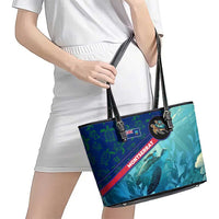 Montserrat Leather Tote Bag with Sea Turtle Illustration Blue Underwater Ocean Design - Wonder Print Shop