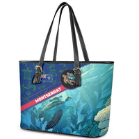 Montserrat Leather Tote Bag with Sea Turtle Illustration Blue Underwater Ocean Design - Wonder Print Shop
