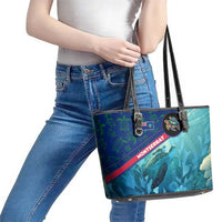 Montserrat Leather Tote Bag with Sea Turtle Illustration Blue Underwater Ocean Design - Wonder Print Shop