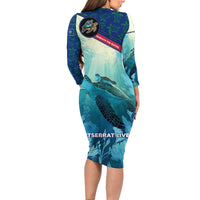 Montserrat Long Sleeve Bodycon Dress with Sea Turtle Illustration Blue Underwater Ocean Design - Wonder Print Shop