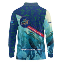 Montserrat Long Sleeve Polo Shirt with Sea Turtle Illustration Blue Underwater Ocean Design - Wonder Print Shop