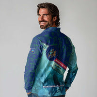 Montserrat Long Sleeve Polo Shirt with Sea Turtle Illustration Blue Underwater Ocean Design - Wonder Print Shop