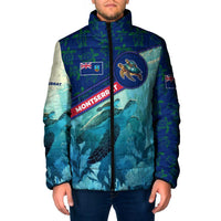 Montserrat Padded Jacket with Sea Turtle Illustration Blue Underwater Ocean Design - Wonder Print Shop