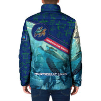 Montserrat Padded Jacket with Sea Turtle Illustration Blue Underwater Ocean Design - Wonder Print Shop