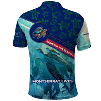 Montserrat Polo Shirt with Sea Turtle Illustration Blue Underwater Ocean Design - Wonder Print Shop