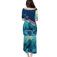 Montserrat Puletasi with Sea Turtle Illustration Blue Underwater Ocean Design - Wonder Print Shop