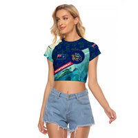 Montserrat Raglan Cropped T Shirt with Sea Turtle Illustration Blue Underwater Ocean Design - Wonder Print Shop