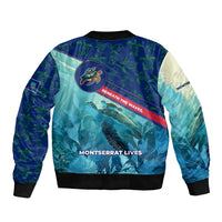 Montserrat Sleeve Zip Bomber Jacket with Sea Turtle Illustration Blue Underwater Ocean Design - Wonder Print Shop