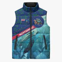 Montserrat Sleeveless Puffer Jacket with Sea Turtle Illustration Blue Underwater Ocean Design - Wonder Print Shop