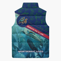 Montserrat Sleeveless Puffer Jacket with Sea Turtle Illustration Blue Underwater Ocean Design - Wonder Print Shop