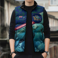 Montserrat Sleeveless Puffer Jacket with Sea Turtle Illustration Blue Underwater Ocean Design - Wonder Print Shop