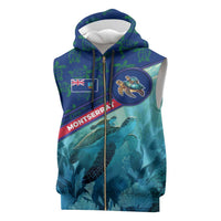 Montserrat Sleeveless Zip Hoodie with Sea Turtle Illustration Blue Underwater Ocean Design - Wonder Print Shop