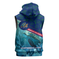 Montserrat Sleeveless Zip Hoodie with Sea Turtle Illustration Blue Underwater Ocean Design - Wonder Print Shop