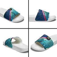 Montserrat Slide Sandals with Sea Turtle Illustration Blue Underwater Ocean Design - Wonder Print Shop