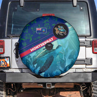 Montserrat Spare Tire Cover with Sea Turtle Illustration Blue Underwater Ocean Design - Wonder Print Shop