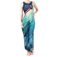 Montserrat Tank Maxi Dress with Sea Turtle Illustration Blue Underwater Ocean Design - Wonder Print Shop