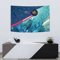 Montserrat Tapestry with Sea Turtle Illustration Blue Underwater Ocean Design - Wonder Print Shop
