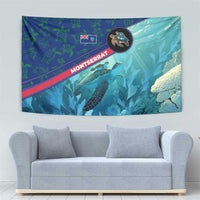 Montserrat Tapestry with Sea Turtle Illustration Blue Underwater Ocean Design - Wonder Print Shop