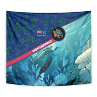 Montserrat Tapestry with Sea Turtle Illustration Blue Underwater Ocean Design - Wonder Print Shop