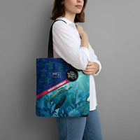 Montserrat Tote Bag with Sea Turtle Illustration Blue Underwater Ocean Design - Wonder Print Shop