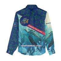 Montserrat Women Casual Shirt with Sea Turtle Illustration Blue Underwater Ocean Design - Wonder Print Shop