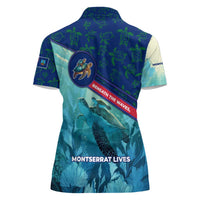 Montserrat Women Polo Shirt with Sea Turtle Illustration Blue Underwater Ocean Design - Wonder Print Shop