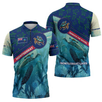 Montserrat Zipper Polo Shirt with Sea Turtle Illustration Blue Underwater Ocean Design - Wonder Print Shop