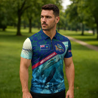 Montserrat Zipper Polo Shirt with Sea Turtle Illustration Blue Underwater Ocean Design - Wonder Print Shop