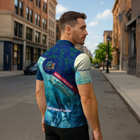 Montserrat Zipper Polo Shirt with Sea Turtle Illustration Blue Underwater Ocean Design - Wonder Print Shop