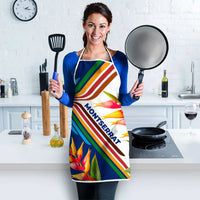 Montserrat Apron with Heliconia Flower Illustration Colorful Retro Stripe Design - Wonder Print Shop