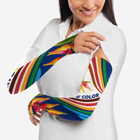 Montserrat Arm Sleeves with Heliconia Flower Illustration Colorful Retro Stripe Design - Wonder Print Shop